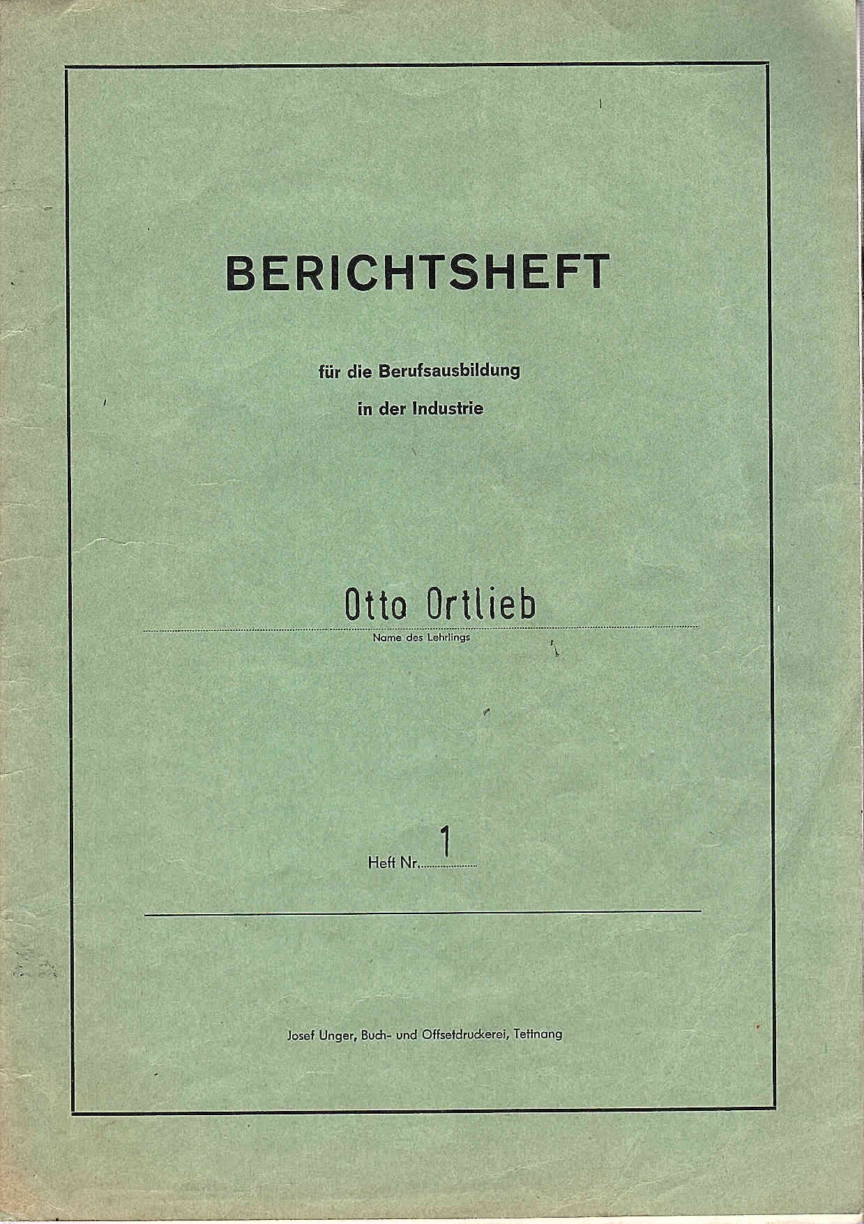 Berichtsheft, Titelseite